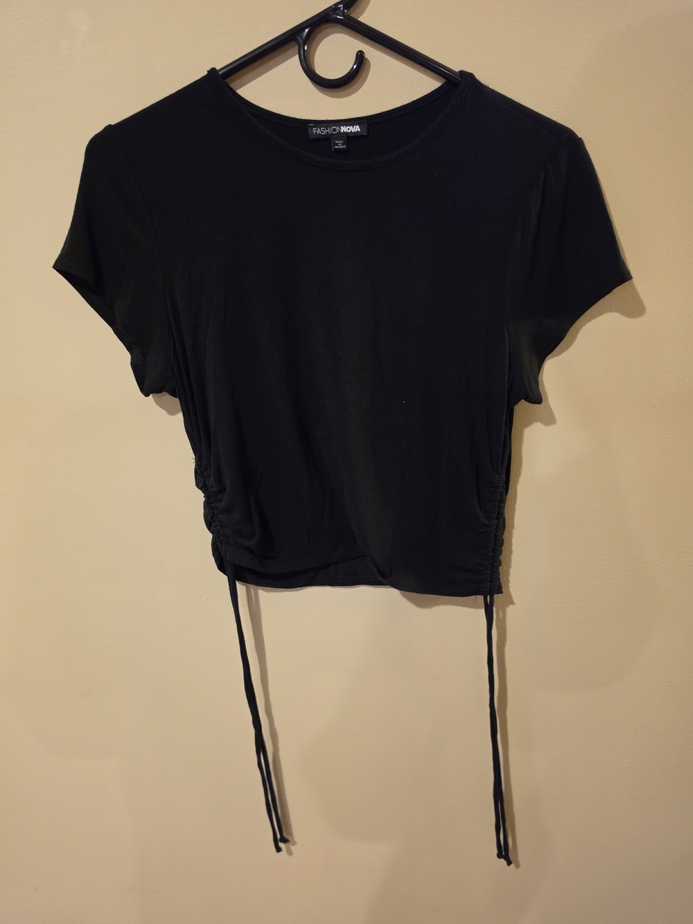 Fashion Nova Black Drawstring Crop Tee - Women's Top